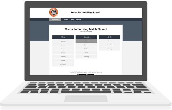 Integrated sports management software and app for high schools